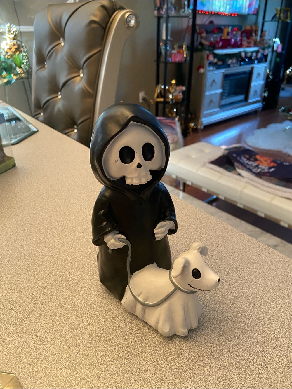 Grim Reaper with Ghost Dog Figurine – Black and White Home Accent